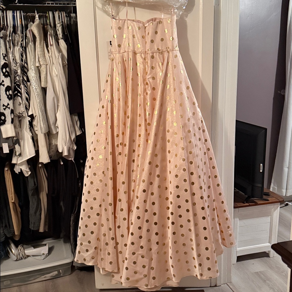 NEW MAC DUGGAL SZ 12 LIGHT PINK POLKA DOTS BALL GOWN WITH POCKETS - Picture 8 of 9